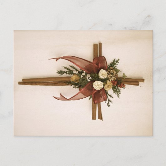 Carte Postale Croix vintage, cannelle et Rose (Devant)