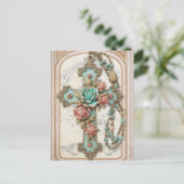 Carte Postale Croix vintage et fleurs (Debout devant)