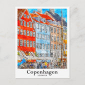 Carte Postale Croquis d'aquarelle de Copenhague Danemark (Devant)