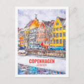 Carte Postale Croquis d'aquarelle de voyage de Copenhague Danema (Devant)