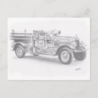 croquis de camion de pompiers vintage dessiné à la