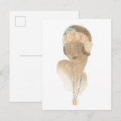 Carte Postale Croquis de mode Flapper - Femme avec pièce à cheve (Devant / Derrière)