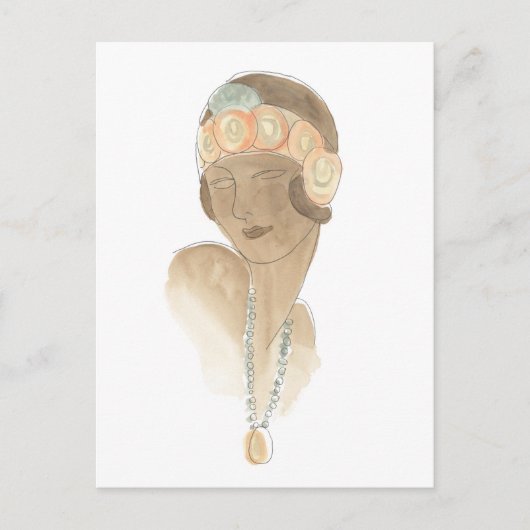 Carte Postale Croquis de mode Flapper - Femme avec pièce à cheve (Devant)