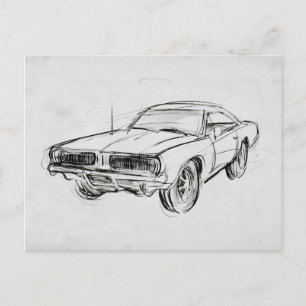 Carte Postale Croquis de voiture classique IV