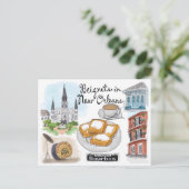 Carte postale Croquis de voyage : Beignets à la No (Debout devant)