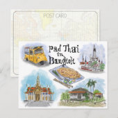Carte postale Croquis de voyage : Pad Thai à Bangk (Devant / Derrière)