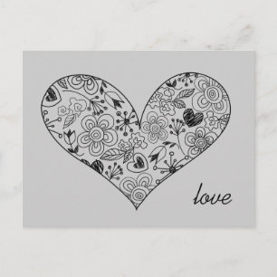 Carte Postale Croquis Doodle Coeur mignon Amour