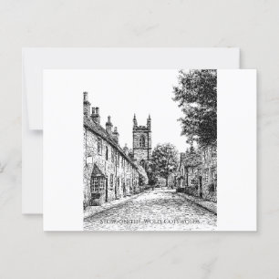 Carte Postale Croquis du village Stow-on-the-World, Cotswolds An