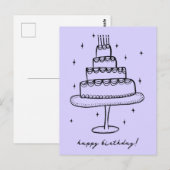 Carte Postale Croquis Fantaisiste de Gâteau d'Anniversaire Doodl (Devant / Derrière)