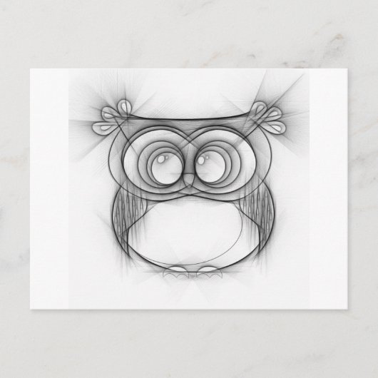 Carte Postale Croquis noir et blanc de hibou (Devant)