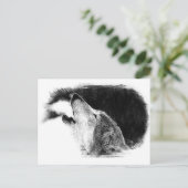 Carte Postale Croquis noir et blanc Loup gris (Debout devant)