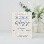 Carte Postale Cross-Stitch Home Sweet Home Bleu Ménage (Debout devant)