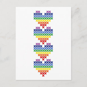 Carte Postale Cross stitched rainbow hearts