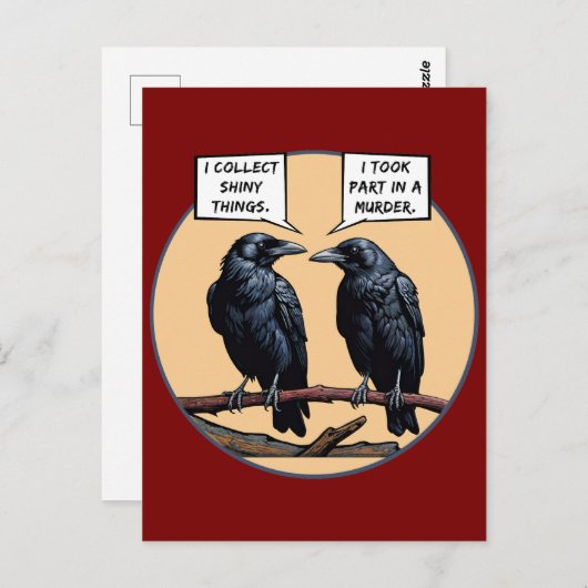 Carte Postale Crow Murder Funny Comic (Devant / Derrière)