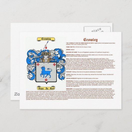 Carte Postale Crowley (signification) (Devant / Derrière)