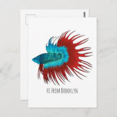 Carte Postale Crowntail betta fish dessin animé (Devant / Derrière)