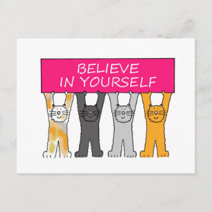 Carte Postale Croyez en vous mignon chats caricaturés