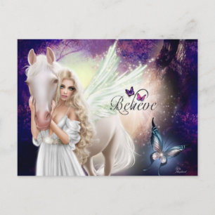 Carte Postale Croyez Imaginaire Fairy Angel avec Cheval Blanc