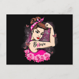 Carte Postale Croyez Pink Ribbon Strong Femmes Cancer du Sein Aw