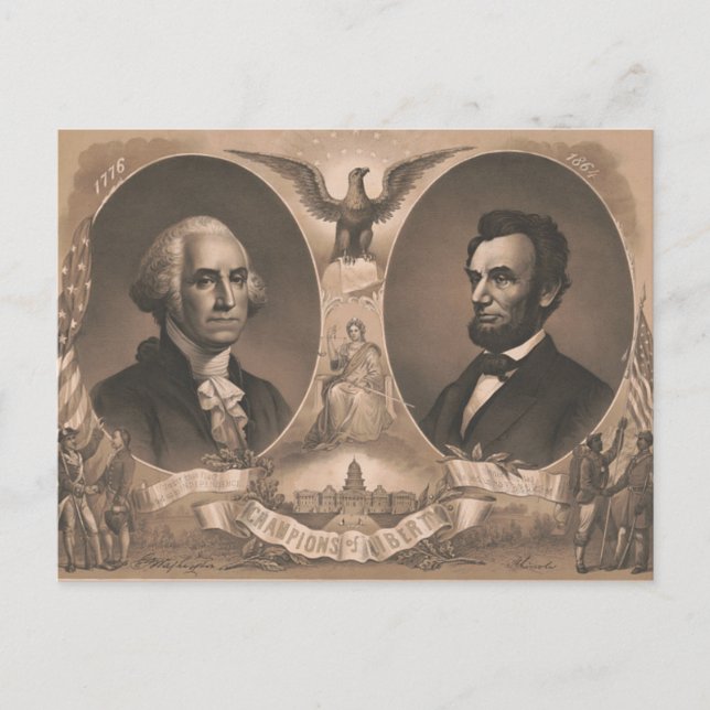 Carte Postale Cru de George Washington Abraham Lincoln Eagle USA (Devant)