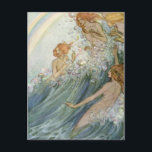 Carte Postale Cru - sirènes et un arc-en-ciel,<br><div class="desc">Une illustration de livre vintage appelée les "fées de la mer" par Florence Susan Harrison dépeint quatre sirènes dans les ressacs avec un arc-en-ciel dans le ciel derrière eux. L'artiste, Florence Susan Harrison (1877-1955) était né à bord du château de Windsor, un bateau lié de Londres à Brisbane, Australie. Son...</div>