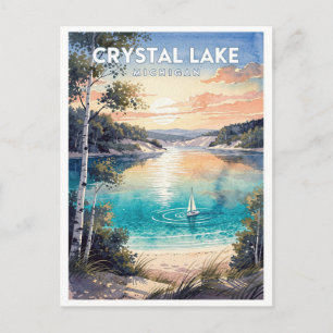 Carte Postale Crystal Lake Michigan Papier Peint Voyage Aquarell