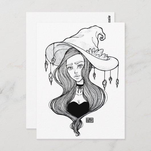 Carte Postale Crystal Witch Inktober Art (Devant / Derrière)
