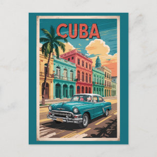 Carte Postale Cuba Classic Car Illustration Voyage Art Vintage