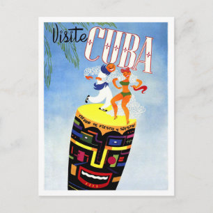 Carte Postale Cuba, couple dansant sur un tambour, voyage vintag