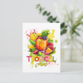 Carte Postale Cubes tropicaux - Vibes d'été Aquarelle Fruits (Debout devant)
