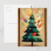 Carte Postale Cubisme. Arbre de Noël peint de manière moderne et (Devant / Derrière)