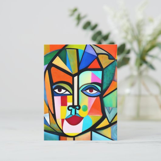 Carte Postale Cubisme Visage Abstrait (Debout devant)