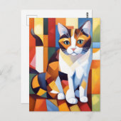 Carte Postale Cubiste Calico Cat Art (Devant / Derrière)