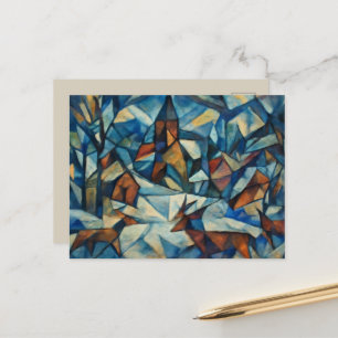 Carte postale cubiste expressionniste de village d