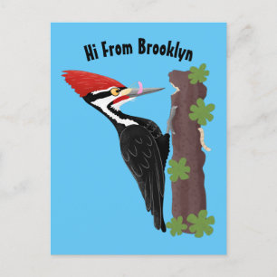 Carte Postale Cue drôle Pileated woodpecker dessin d'illustratio