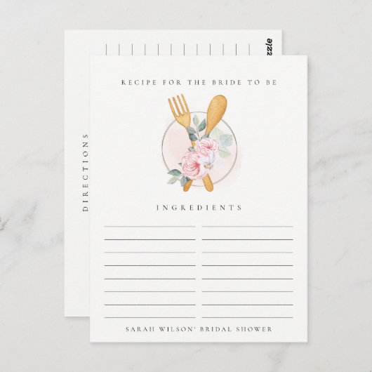 Carte Postale Cuillère Fourchette Fleurale Demande de Recette En (Devant / Derrière)