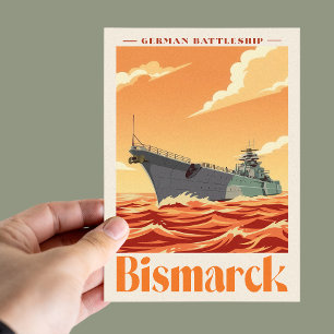 Carte Postale Cuirassé allemand Bismarck - Affiche Navale Vintag