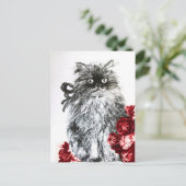 Carte Postale CUISINE AVEC ROSES ROUGES, Noir et Blanc (Debout devant)