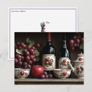 Carte Postale  Cuisine de campagne vintage raisins pommes