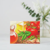 Carte Postale Cuisine italienne ingrédients tomates et basilic (Debout devant)