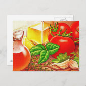 Carte Postale Cuisine italienne ingrédients tomates et basilic (Devant / Derrière)