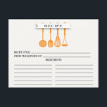 Carte Postale Cuisine Orange Ustensiles Fête des mariées Recette<br><div class="desc">Fête des mariées moderne Ustensiles de cuisine Recette Cartes avec une cuillère à fente orange mandarine, spatule, whisk & masher avec une bannière élégante montrant le texte "recette" mis sur un arrière - plan blanc. L'avant de notre carte de recettes offre de la place pour un titre de recette, de...</div>
