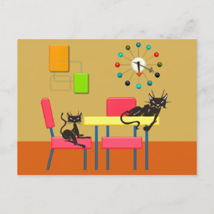 Carte Postale Cuisine pour chat rétro Cute Kitties milieu du siè