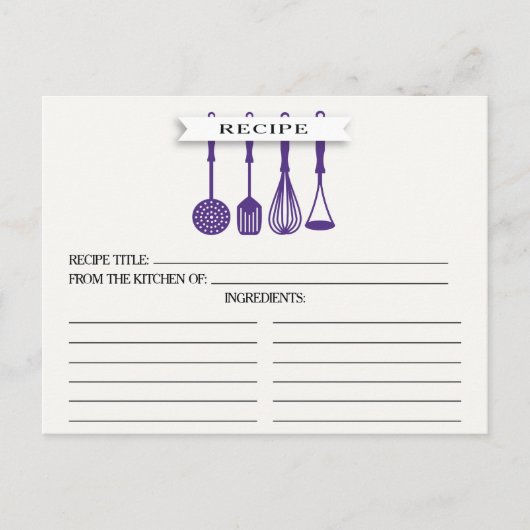 Carte Postale Cuisine Ustensiles violets Fête des mariées Recett (Devant)