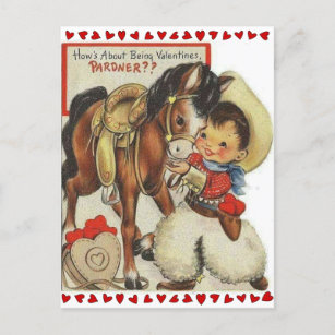 Carte Postale Cuisine Vintage Cowboy & Horse Valentine
