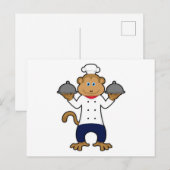 Carte Postale Cuisinier singe avec assiettes de service (Devant / Derrière)
