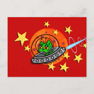CARTE POSTALE CUITE CARTOON SPACE KITTY CAT HORIZO