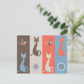 Carte Postale Cuite Rétro Kitties Mid Century Chat Orange Brown (Debout devant)