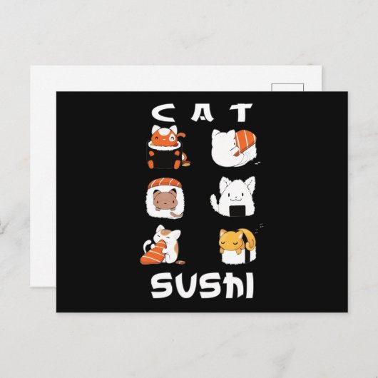 Carte Postale Cuite Sushi Chat Japonais Cuisine japonaise (Devant / Derrière)