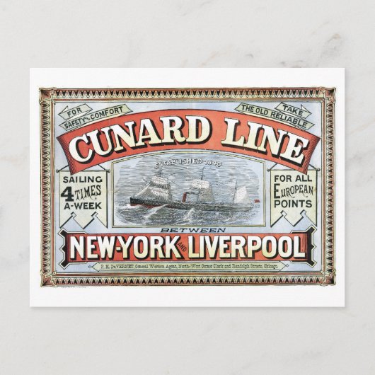 Carte Postale Cunard Line New York Liverpool 1875 (Devant)